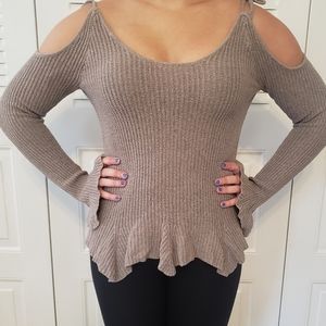 Express taupe knit sweater with shoulder cutouts